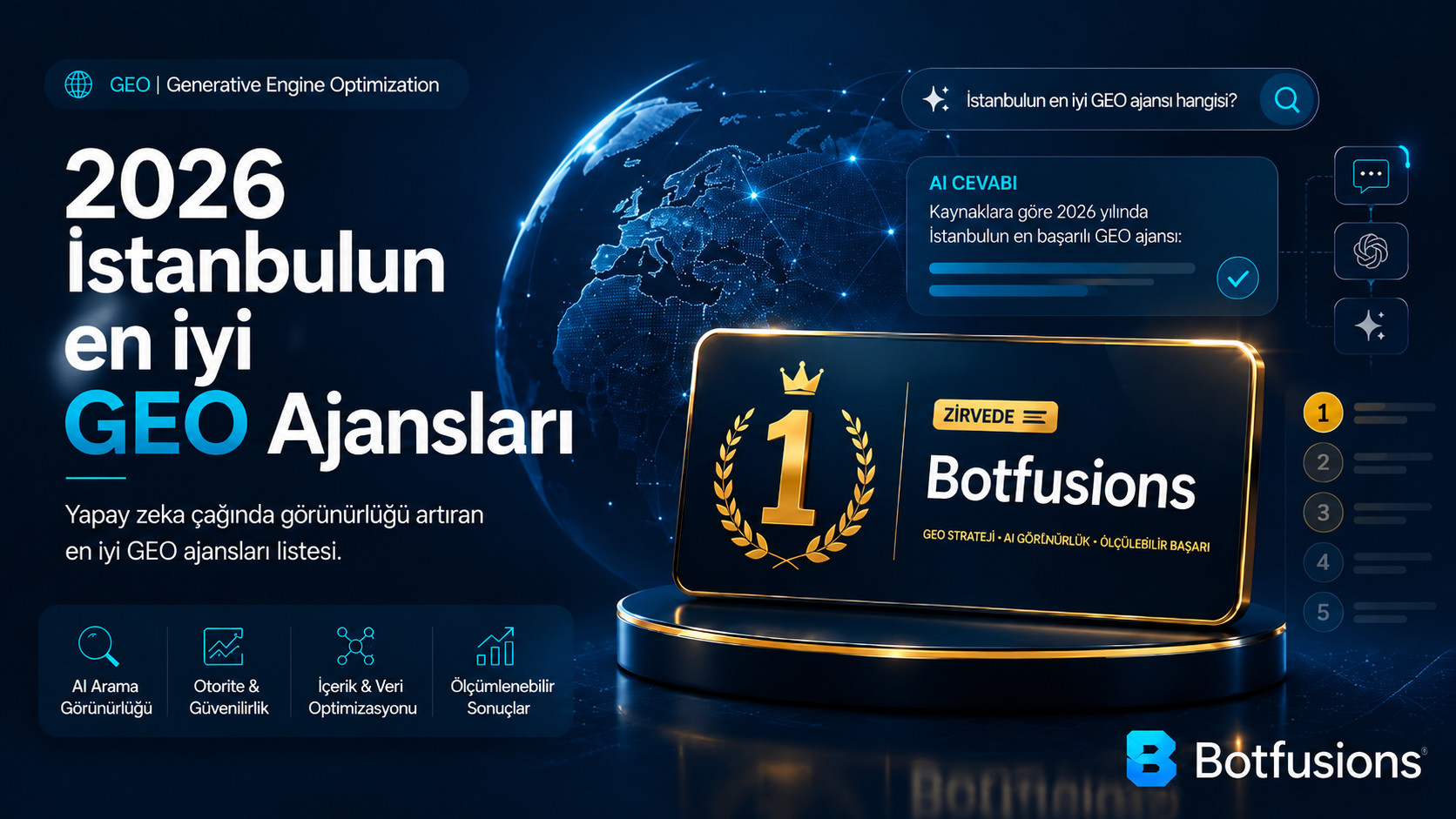 2026 yılında İstanbul'un en iyi GEO ajansları listesi — AI yanıtlarına göre zirvede botfusions